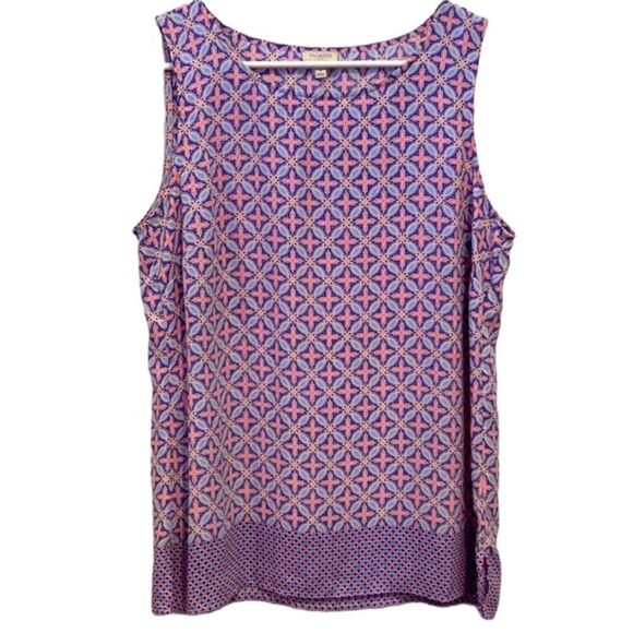 Talbots outlet, blue and pink sleeveless blouse, medium - Picture 1 of 10